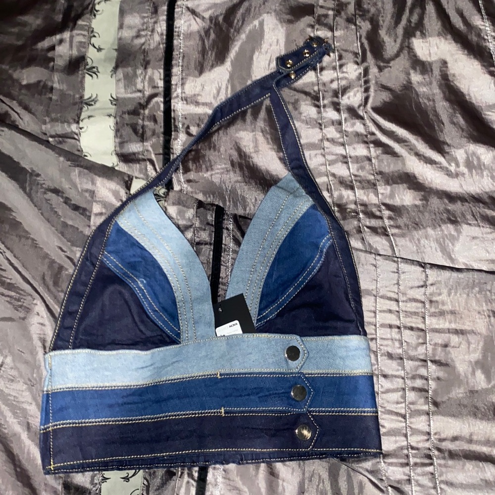Denim halter top brand new never worn except for photo - Picture 1 of 2